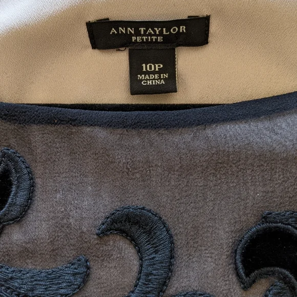 Ann Taylor Silk Chiffon Black Tie Dress with beautiful flock detailing- Size 10P - Picture 8 of 10